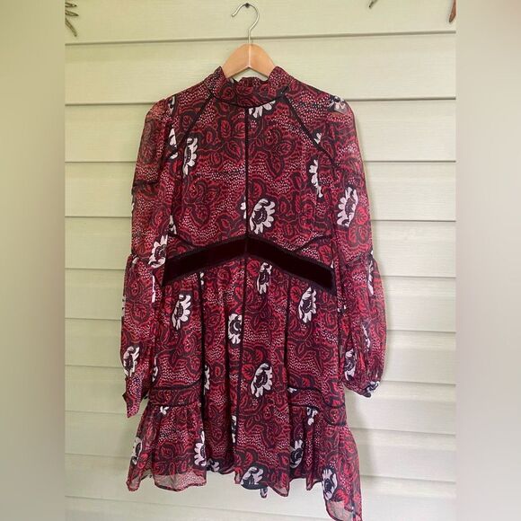 TED BAKER red dress Coriey Ladder Trim Insert High Neck mini size 5 (L 12-14) - Picture 7 of 16